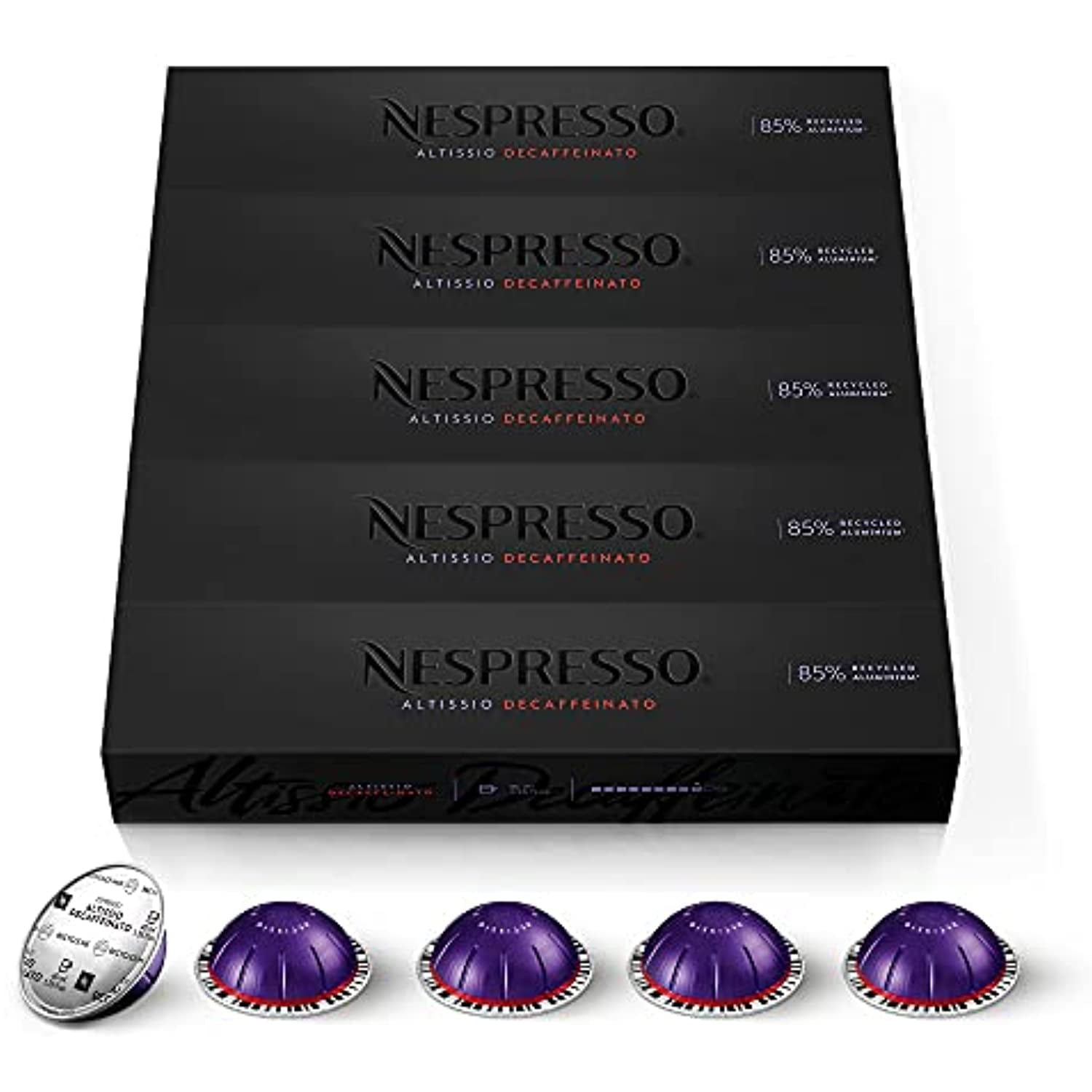 Nespresso Vertuo Altissio Decaffeinato, Dark Roast Espresso, 50