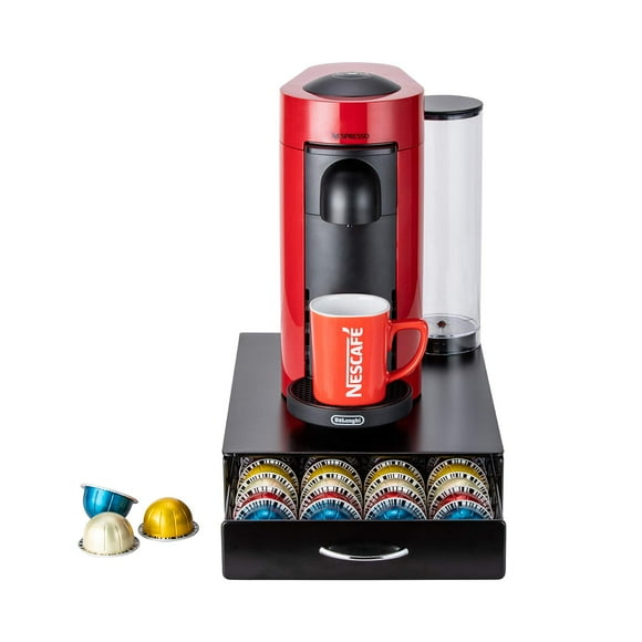 Vertuo Coffee Pod Storage Drawer for Nespresso Vertuoline, 40 Capsule Capacity Black Metal Tray with Mesh Shelves, Compact Under-Machine Design