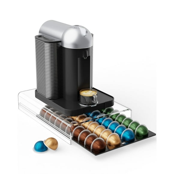 Coffee Capsule Organizer for Nespresso Vertuo, 40 Pods Storage Drawer, Acrylic Countertop Holder with Neat Placement, Black