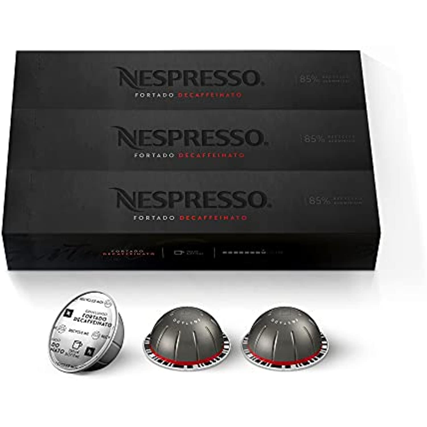 Nespresso Vertuo Fortado Decaffeinato, Gran Lungo, 30 cápsulas de café  (solo VERTUO)