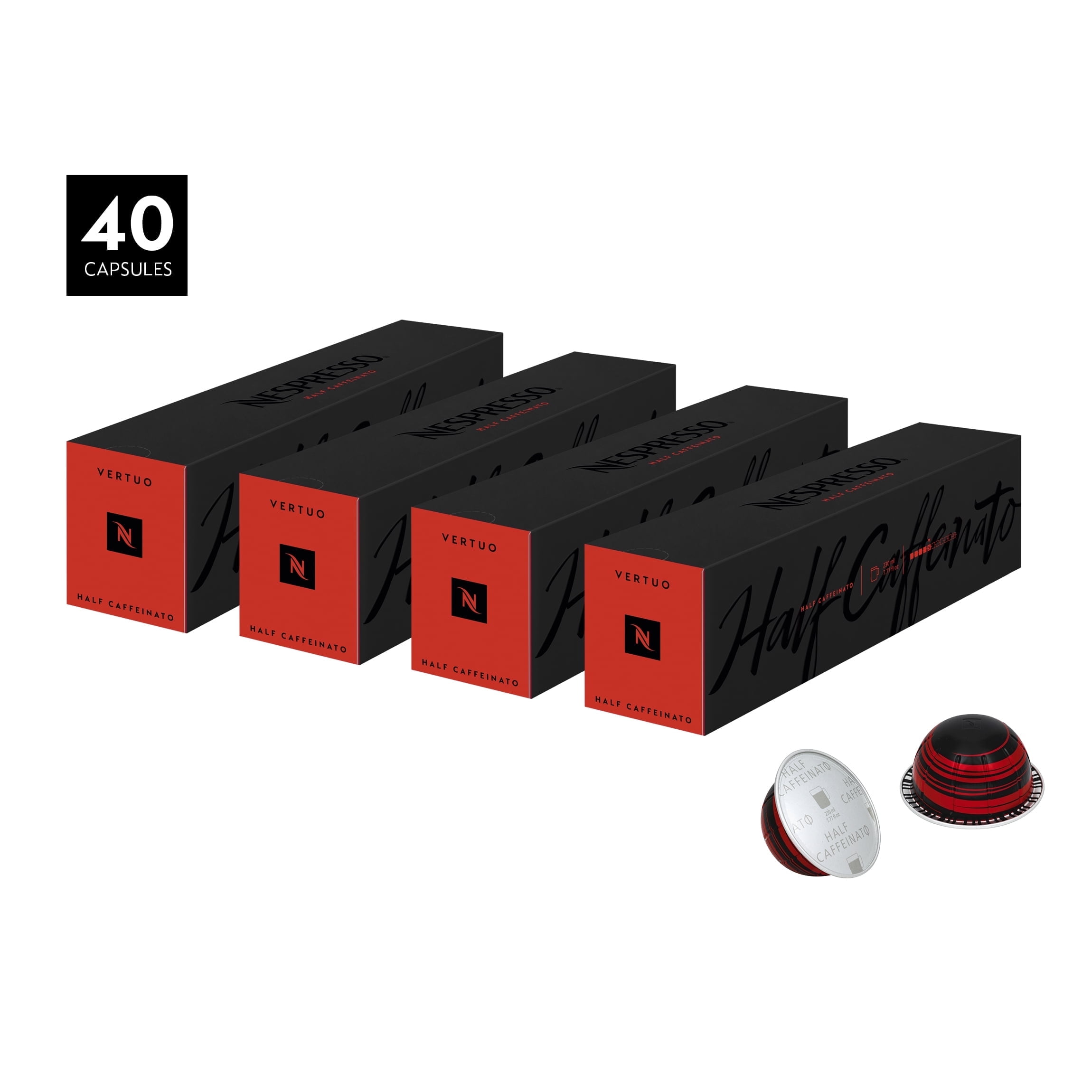 Nespresso Vertuo Half Caffeinato Medium Roast Coffee Pods, 40 Ct (4 Boxes of 10)