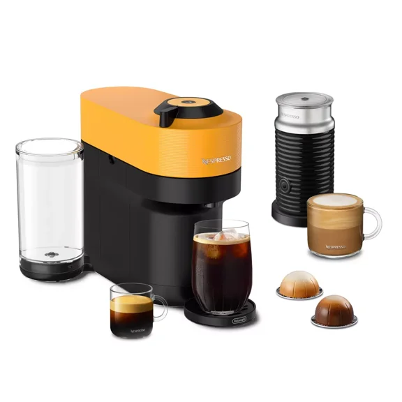 Nespresso Vertuo Pop+ Combination Espresso and Coffee Maker with Milk Frother, Mango