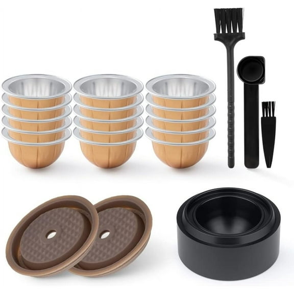 Nespresso Vertuo Reusable Lids 2 Pack+Coffee Pod Refill Stand Tool For VertuoLine Capsule+EMPTY Aluminum VERTUOLINE Pods-80+150+230ml Each 5 Pcs, BENFUCHEN N espresso Vertuo Pod Refill Kit
