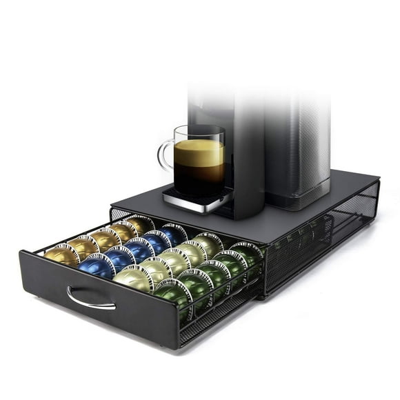 Nespresso Vertuoline Coffee Pod Holder with 40 Capsule Capacity, Metal Drawer Organizer, Multi-Flavor Display, Space-Saving Stackable for Kitchen, Black