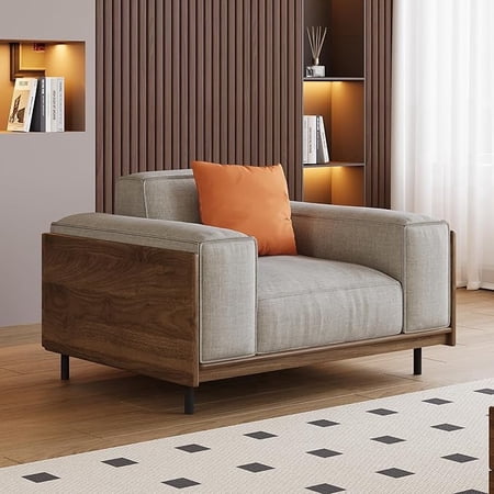 NessCarsti 40.94" Mid-Century Modern 1-Seater Fabric Sofa Couch, Solid Wood Frame Futon-Style Furniture, High-Density Rebound Foam Seat, Compact Living Room, Apartment, Office, Gray