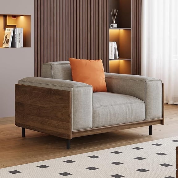 NessCarsti 40.94" Mid-Century Modern 1-Seater Fabric Sofa Couch, Solid Wood Frame Futon-Style Furniture, High-Density Rebound Foam Seat, Compact Living Room, Apartment, Office, Gray