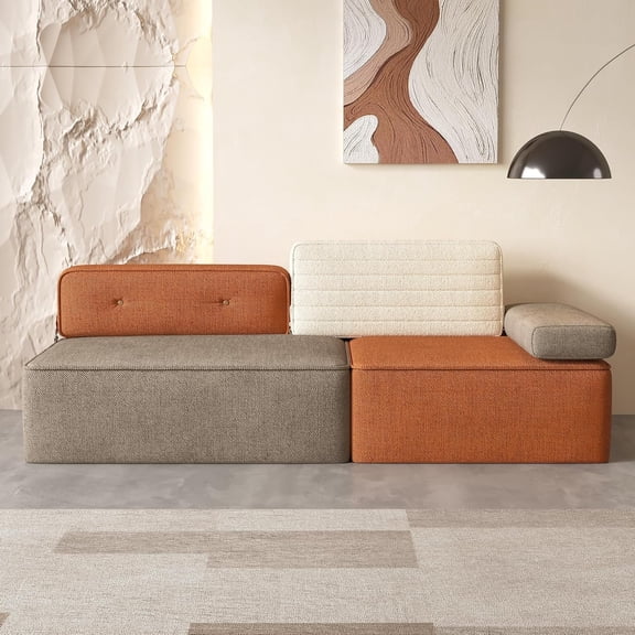 NessCarsti 79.9" Modern Modular Sectional Sofa, Mixed Gray Beige Rust Fabric, Living Room Couch with Adjustable Design