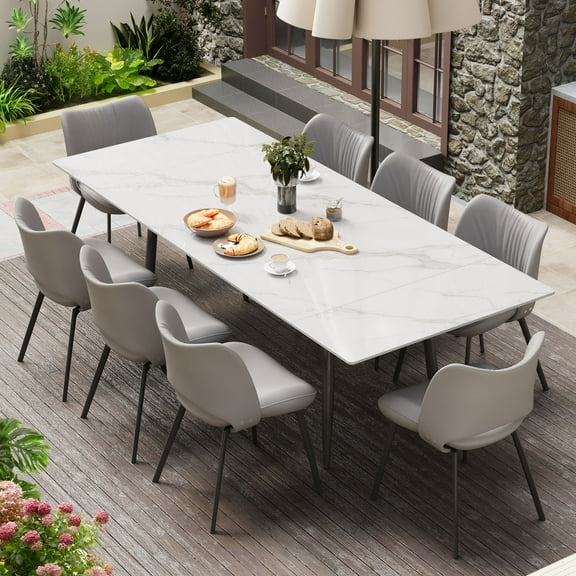 NessCarsti Extendable Dining Table, 62.9"-94.4", Sintered Stone, Black, Seats 6-10