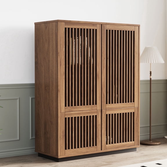 NessCarsti Modern Storage Cabinet, 4 Doors, Shelves, Walnut Brown, 34.84"