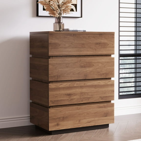 NessCarsti Modern Storage Cabinet with 4 Drawers and Shelves, Walnut Brown, 21.65"