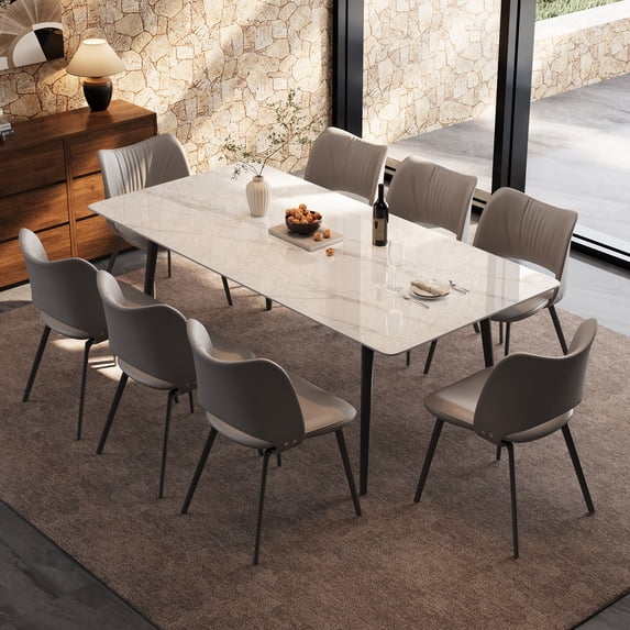 NessCarsti Modern White Marble Dining Table, 70.8" Rectangular Kitchen Table for 6-8 People, Elegant Table for Dining Room