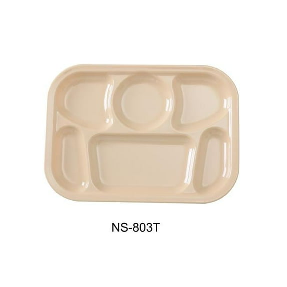 Nessico 6-Compartment Plate - Rectangular - Melamine, Tan - 13 x 9.5 in. - Pack of 12