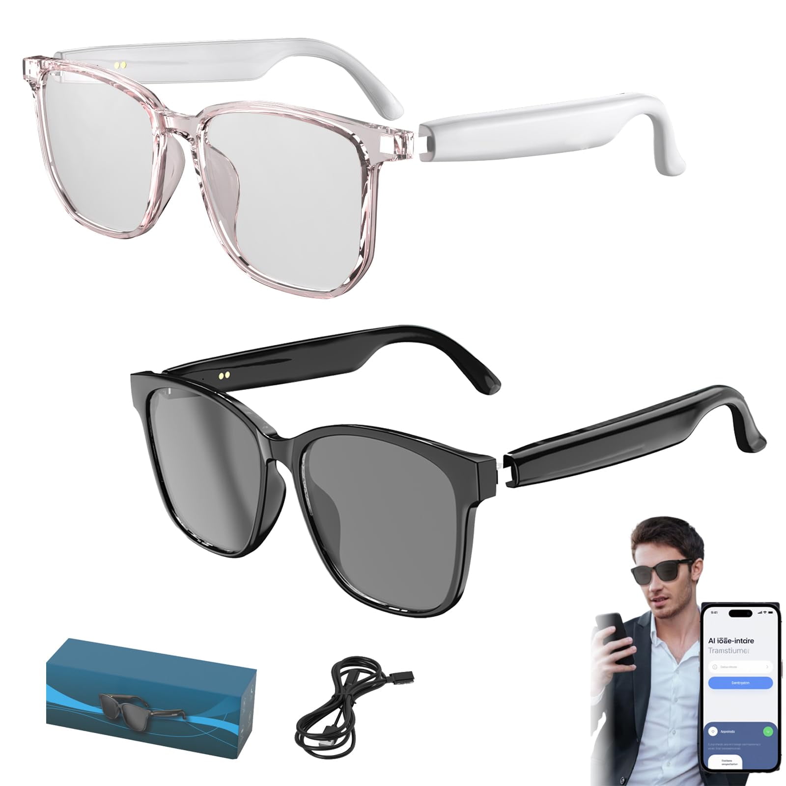 Nessthub Smart Glasses, AI Smart Bluetooth Translation Glasses for Men ...