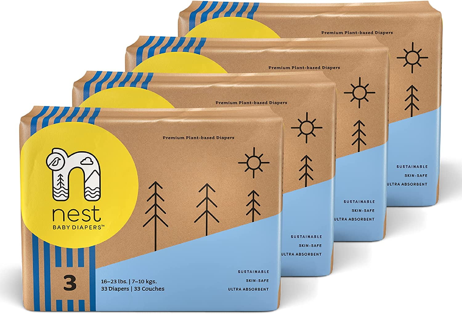 Nest Baby Diapers, Size 3, lbs. (132 Count) Disposable Premium Diapers