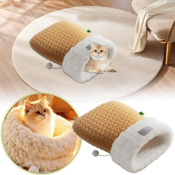 Nest for Cats and Dogs,cat Essentials,360° Wrap Semienclosed cat Winter Sleeping Bag,Soft Plush Winter cat Cave Bed, Pet Snuggle Sack for Small Dog Cat (Brown, Large)