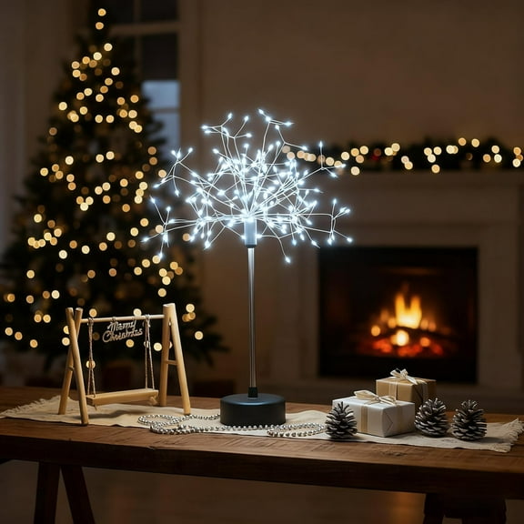 Nest and Flowers Table Lights Fireworks - Mini LED Starburst Lamp with Bendable Branches, Warm White Decorative Light for Christmas, Parties, Home Decor, Battery/USB Powered