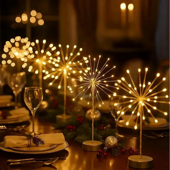 Nest and Flowers Table Lights, Upgrade New Firework Led Lights, Christmas Decorations Starburstlight, for Christmas Party Indoor Decor Gift (Warm, 2PCS)
