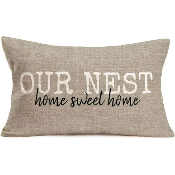 Our Nest Home Sweet Home Pillow Cover Rectangle 12x20 Inch Cotton Linen Throw Pillow Cases Vintage Country Farmhouse Decorative Cushion Cover for Sofa Couch