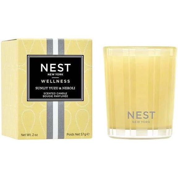 Nest New York Sunlit Yuzu & Neroli Votive Candle, Yellow Glass, Fresh Citrus & Floral Scent