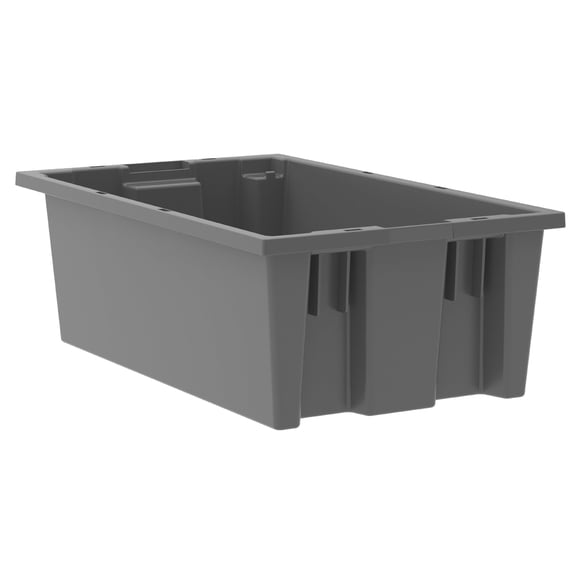 Nest and Stack Plastic Storage Container, Heavy Duty Distribution Tote for Garage Organization and Shipping, Stackable without Lids, 18"L x 11"W x 6"H, 6-Pack, Gray