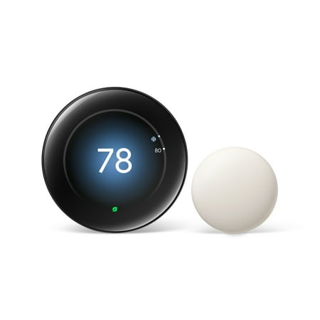 Google - Nest Learning Thermostat (4th gen) with Nest Temperature Sensor (2nd gen) - Polished Obsidian