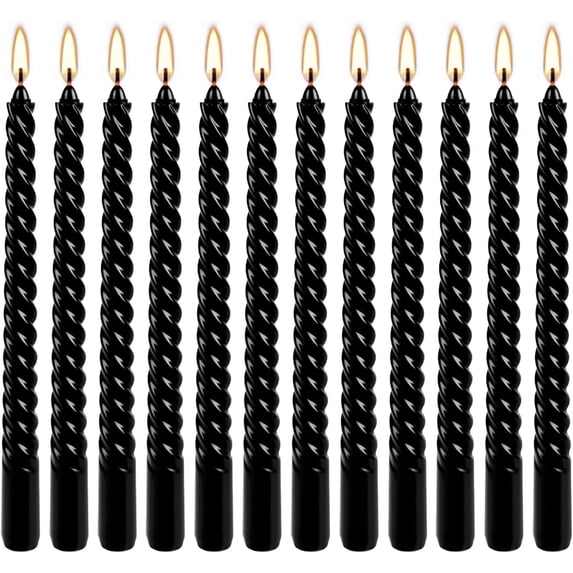 NestE - 10 Inch Black Spiral Taper Candle Set, 12 Pack Unscented Dripless Candlesticks for Halloween,Dinner,Party Brithday Wedding and Home Decoration