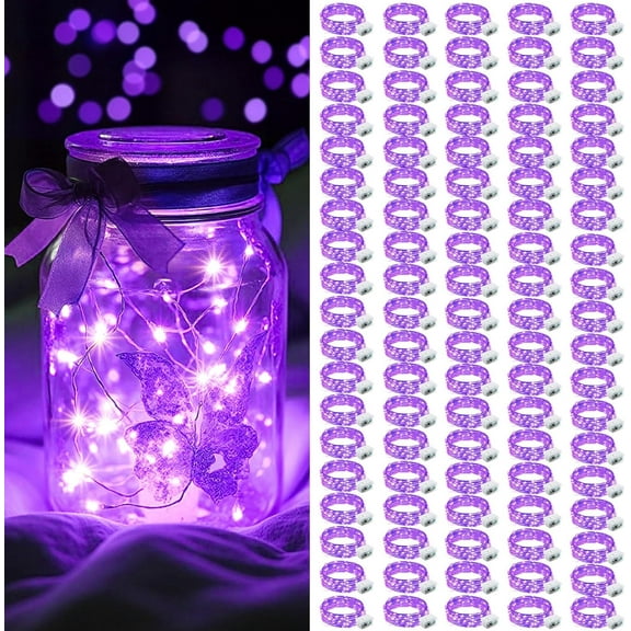 NestE 100 Pack LED Fairy Lights Battery Operated, Fairy String Lights 3 Modes Waterproof 7 Feet 20 Led Firefly Starry Lighting for Wedding Party Bedroom Garden Christmas Decoration Purple