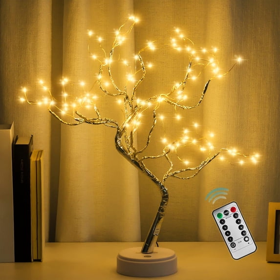 NestE 108 LED Sparkly Fairy Tree Lamp, Warm White, Remote Control, USB/Battery, 8 Modes, DIY Bonsai Decor, Festival Decoration Light