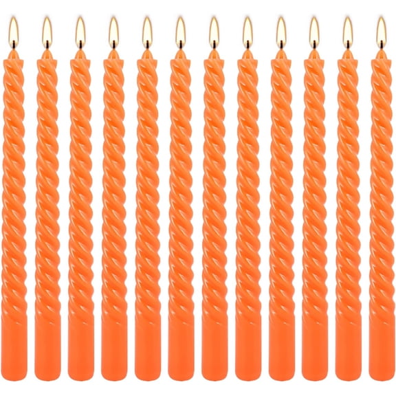 NestE - 12 Pack 10 Inch Spiral Taper Candle Set, Unscented Dripless Candlesticks for Dinner,Party Brithday Wedding,Halloween and Home Decoration（Orange ）