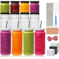 NestE - 12 Pack 16oz Glass Juice Bottles,Reusable Juicing Bottles with Lids and Straws,Embossed Juice Containers Kombucha Bottle Smoothies Jars for Water, Iced Coffee,Party,Travel