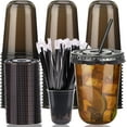 thumbnail image 1 of NestE 16oz Disposable Stemless Glasses with Flat Lids and Straws,PET Disposable Drinking Cups,Clear Plastic Wine Glasses for Parties Birthday,Wedding,Meeting,Christmas Party Supplies. (50, Black), 1 of 8