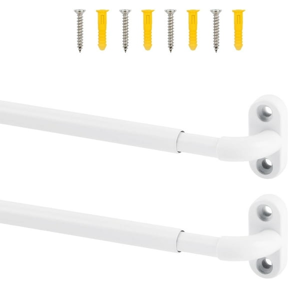 2 Pack Adjustable Screwed Sash Curtain Rods for French Doors, 30-40 Inch, 3/8 Inch Diameter, White Finish