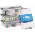 thumbnail image 1 of 4 Pack Extra Large Pencil Box, Plastic Pencil Case Organizer, Clear Crayon Box Marker Organizer, Stackable Craft Organizers and Storage for Pen, Craft, Art Supply(Grey), 1 of 7