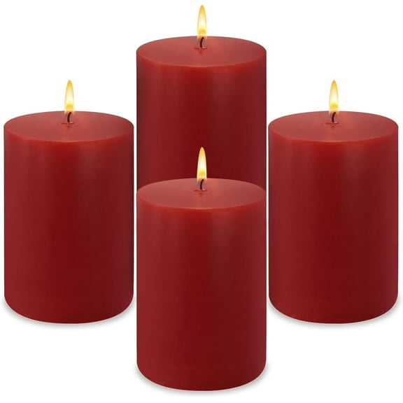NestE 4 Packs 2x3 Inch Red Pillar Candles, Small Unscented Dripless Cylinder Candles for Christmas Home Wedding Valentin's Day Holiday Relaxation Spa Church - 24 Hours Burn Time