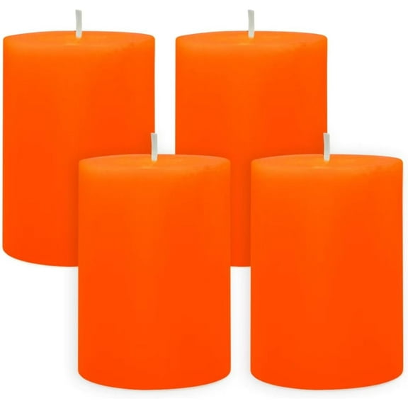 NestE 4 Packs Dripless Orange Pillar Candles 2x3 Inch Unscented 24 Hour Fall Harvest Cylinder Candles for Thanksgiving Day Dinner Tables, Wedding, Party, Home Decor