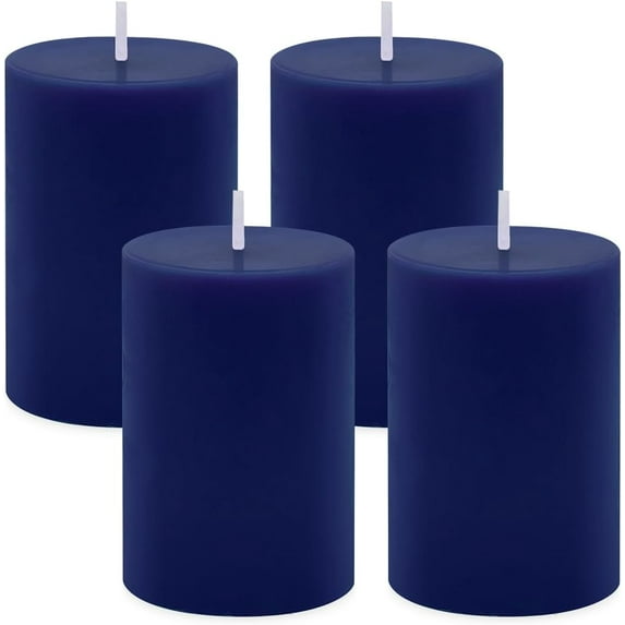 NestE 4 Packs Unscented 2x3 Inch Navy Blue Pillar Candles, Small Dripless Colored Wax Column Cylinder Candles for Home Garden Camping Dinner Table Decoration - 24 Hours Burning