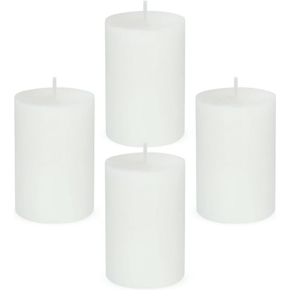 NestE 4 Packs Unscented 2x3 Inch White Pillar Candles, Small Dripless Cylinder Wax Candles for Home Wedding Party Table Holiday Spa Decor - 24 Hours Burn Time