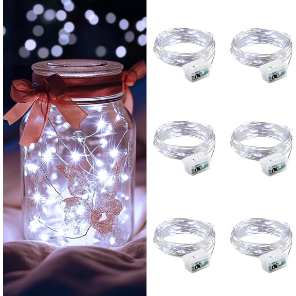 NestE 6 Pack LED Fairy Lights Battery Operated, Mini String Lights Waterproof 7 Feet 20 Led Firefly Starry Lamps 3 Working Modes for Wedding Party Bedroom Garden Halloween Christmas Decoration White