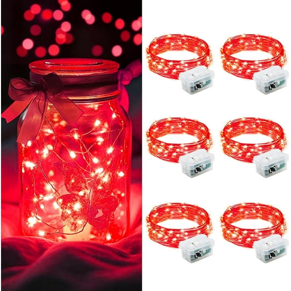 NestE 6 Pack LED Fairy Lights Battery Operated, Mini String Lights Waterproof 7ft 20 Led Firefly Starry Lights for Wedding Party Bedroom Garden Christmas Decoration Red