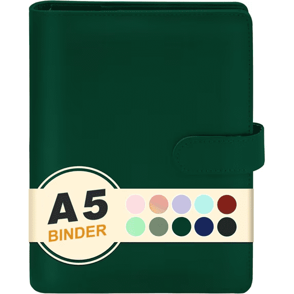 NestE - A5 Binder 6 Ring,Mini Photocard Binder for A5 Filler Paper, Loose Leaf Personal Planner with Magnetic Buckle Closure, Dark Green