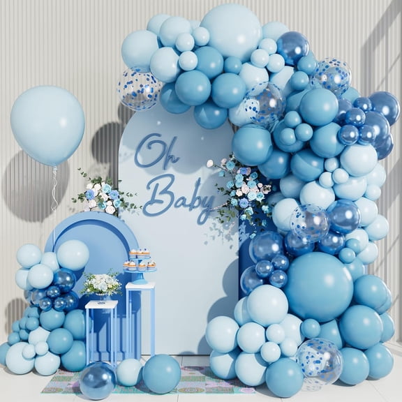 NestE - Baby Blue Balloon Arch Garland Kit, Metallic Macaron Pastel Light Blue Confetti Balloons, Different Sizes Balloons for Baby Shower, Birthday, Wedding, Ocean Themed Party Decoration