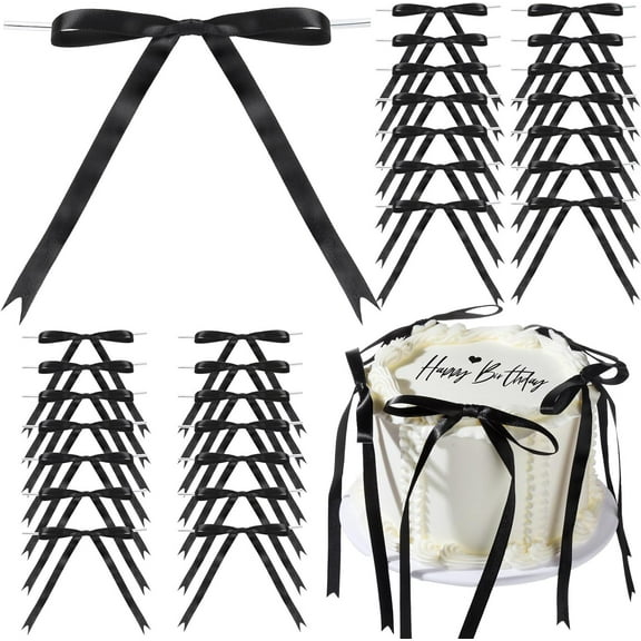 NestE - Black Bows 5x7 Inch, Twist Tie Satin Black Bow for Cake, Gift Wrapping, 30PCS Ribbon Bows for Balloons, Party Decor, Treat Bags, Craft, Wedding,