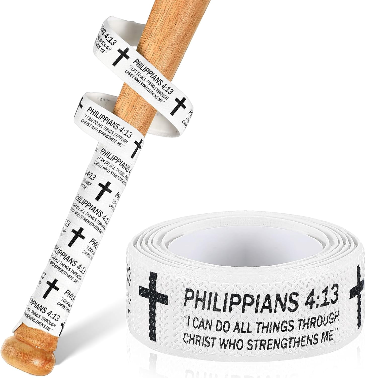 NestE-Christian Baseball Bat Grip Tapes 1.5mm Faith Cross Bat Grip Tape, Precut Full Adhesive Baseball Wrist Tape Scripture Design Non-Slip Religious Baseballs Grips Tapes