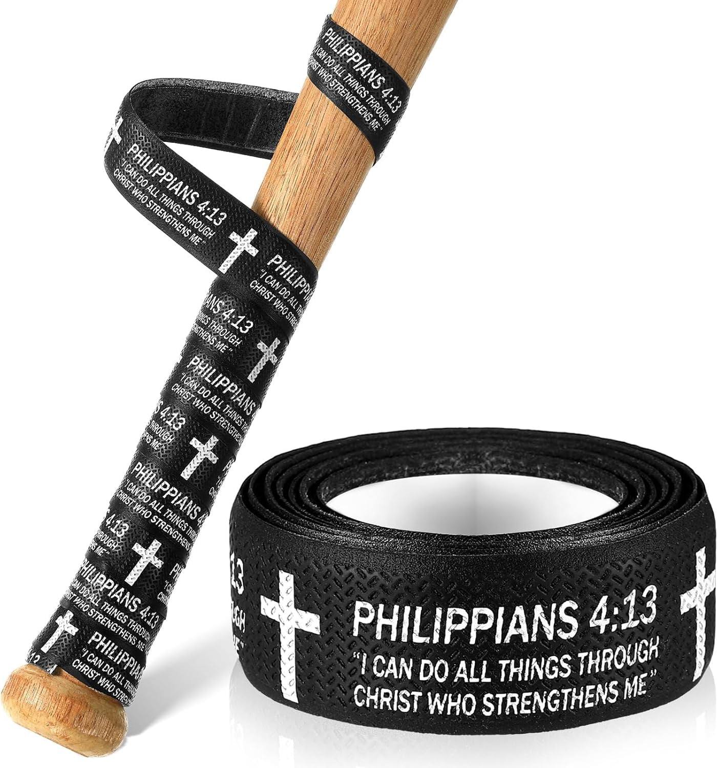 NestE-Christian Baseball Bat Grip Tapes 1.5mm Faith Cross Bat Grip Tape, Precut Full Adhesive Baseball Wrist Tape Scripture Design Non-Slip Religious Baseballs Grips Tapes