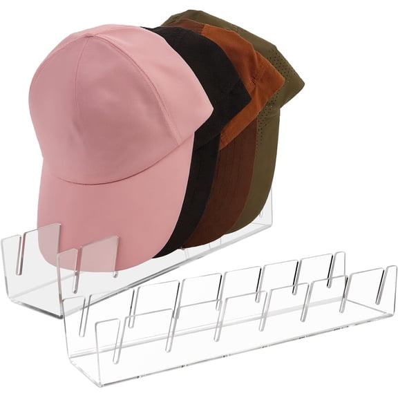 NestE-Clear Acrylic Hat Stand for Baseball CapsEasy Setup for 14 Baseball CapsHat Racks for Bedroom, Closet, Dresser, Countertop, Display and Storage for Sports Hats, Collectibles (2-Pack)
