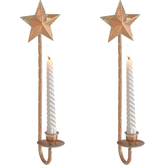NestE Metal Candle Sconces Wall Decor Set of 2 - Vintage Star Wall Mounted Candle Holders, Rustic Decorative Wall Candle Holder for Home Decor, Wedding, Dining Room, Bedroom(Antique Copper)