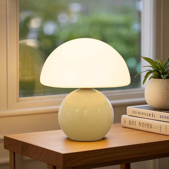 NestE - Mid Century Modern Lamp for Bedroom, Vintage Bedside Small Lamp for Living Room, 12" Cute Small Unique Retro Mushroom Table Lamp Decor for Night Stands, Aesthetic Home Decor(3 Color Temps)