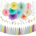 thumbnail image 1 of NestE Pastel Rainbow Pink Purple Yellow Peach Party-Decorations - 33pcs Kits Banner,Streamers Tassel Garland,Tissue Pom Poms Honeycomb,Paper Lantern Fans,Birthday Wedding Bridal Baby Shower Decor, 1 of 14