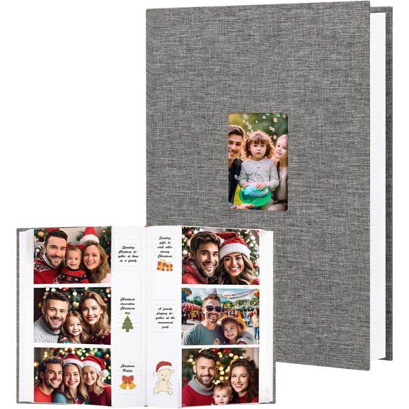 NestE Photo Album 4x6 450 Photos with Writing Space,4 x 6 Photo Book Linen Cover with Front Window, 4x6 Picture Album, 450 Photos Photo Album Book for Wedding Kids Travel Family Baby Pictures (Grey)
