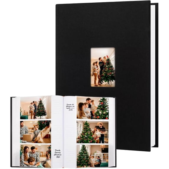 NestE Photo Album 4x6 450 Photos with Writing Space,4 x 6 Photo Book Linen Cover with Front Window, 4x6 Picture Album, 450 Photos Photo Album Book for Wedding Kids Travel Family Baby Pictures (Black)